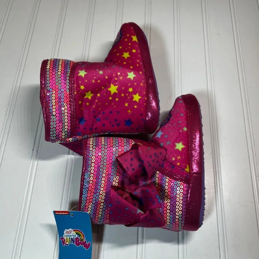 JoJo Siwa Girls Bootie Slippers Size 7/8 Plush Pink High Top NWT